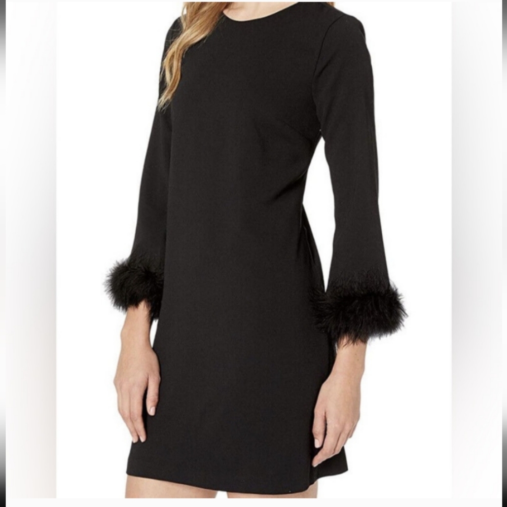 Calvin Klein Black feather cuff dress